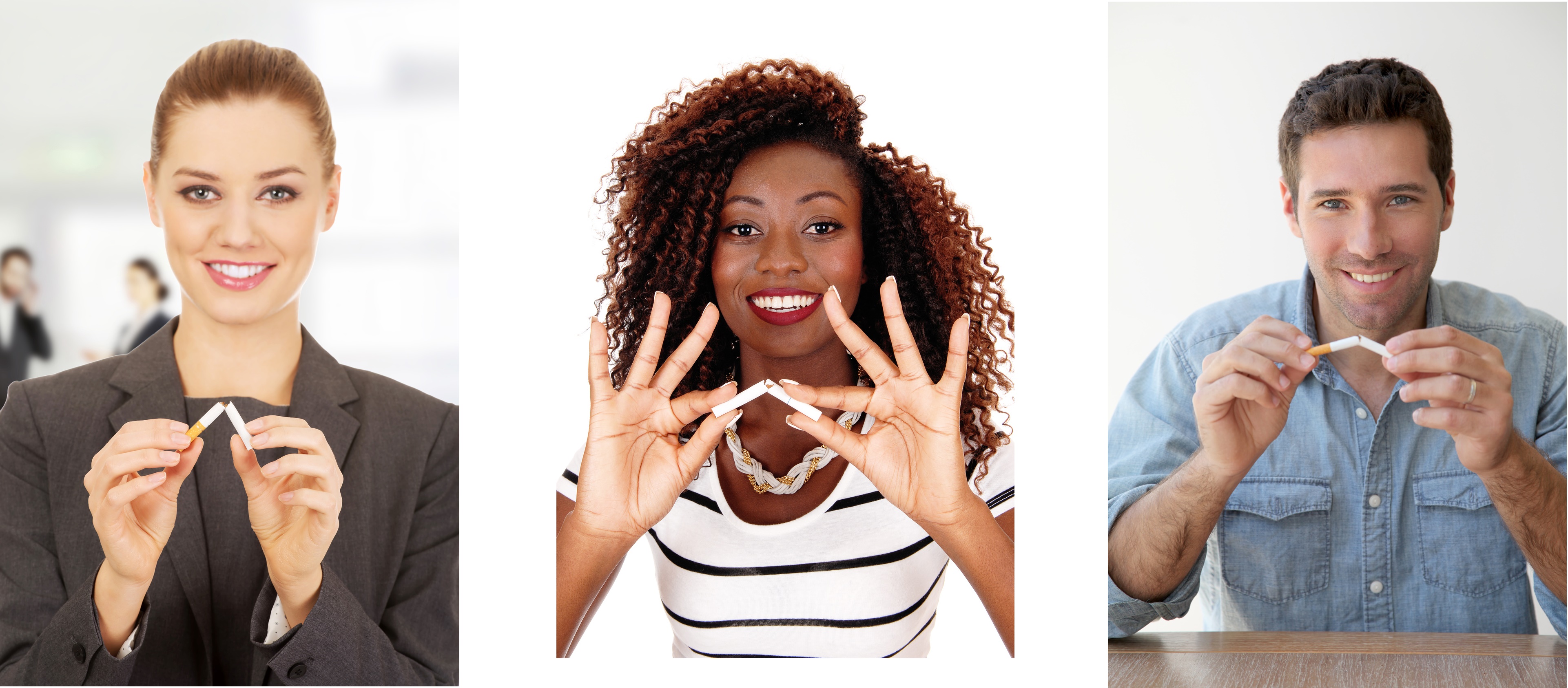 Businesswoman breaking a cigarette.