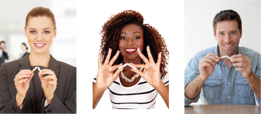 Businesswoman breaking a cigarette.